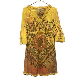 DB Sport, Ruffled U-Neckline, Layered Bell Sleeves Top, Multi Colors, Medium